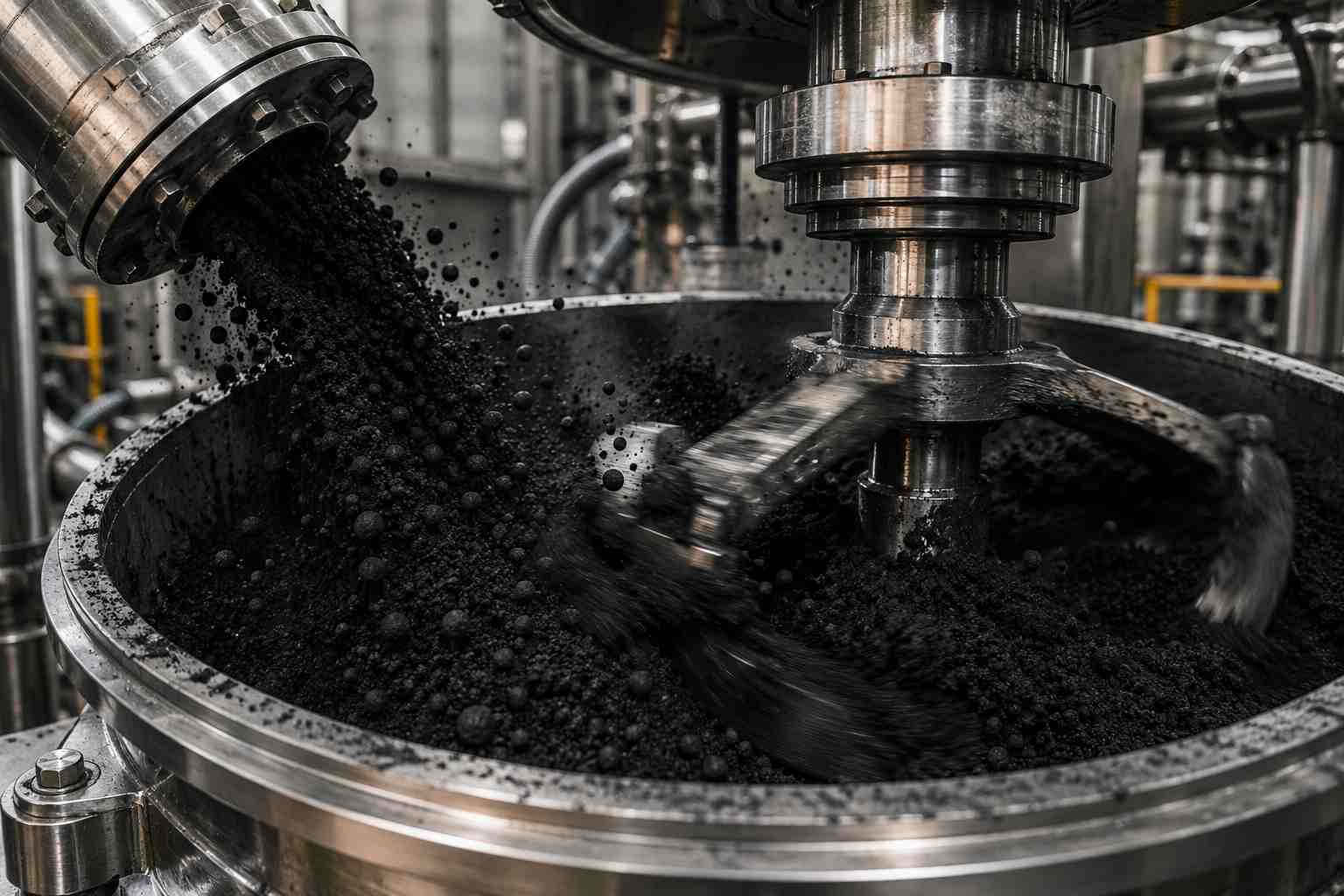 carbon black pigment particles under industrial processing