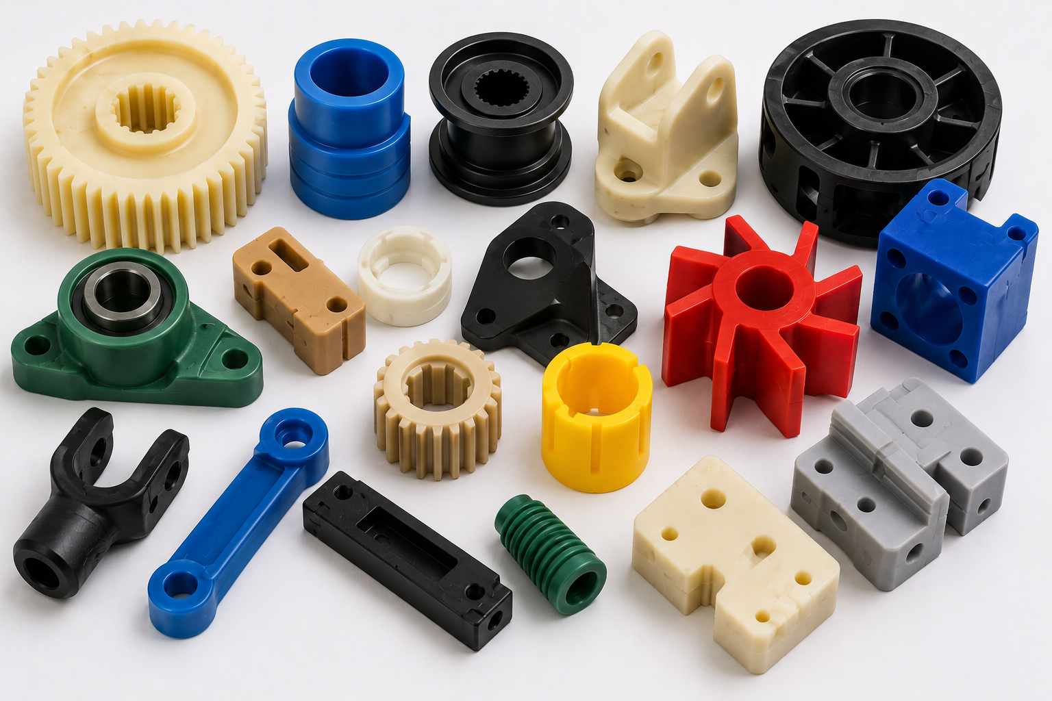 industrial nylon components in multiple engineered colors