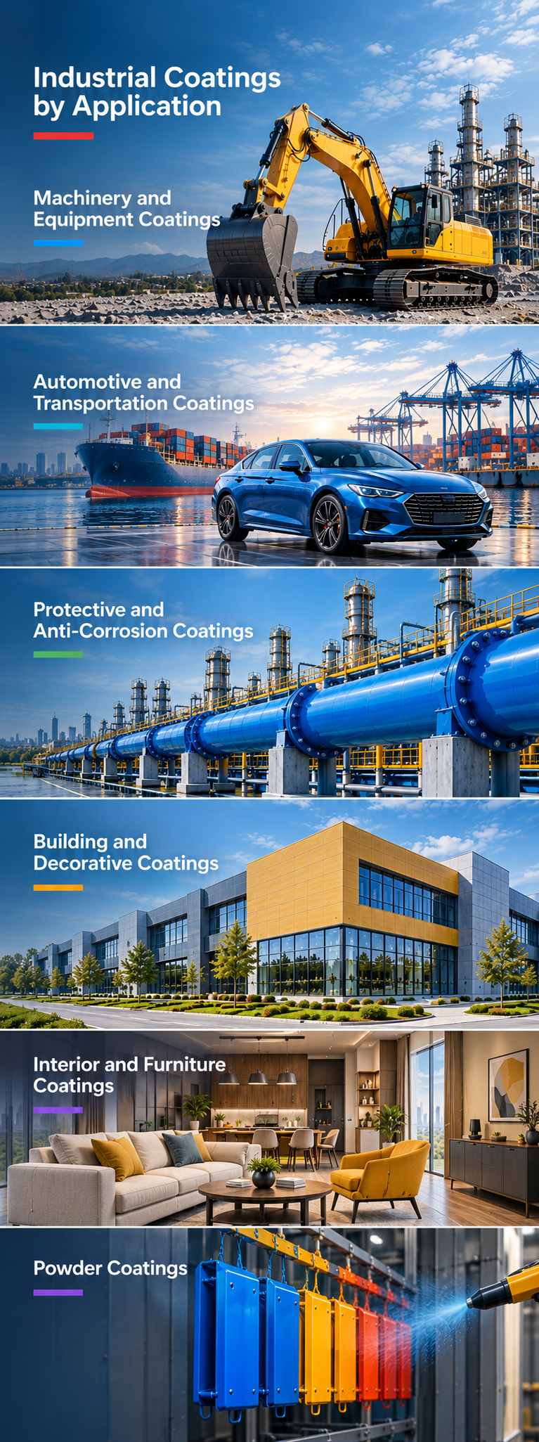 Industrial coatings for machinery, automotive, anti-corrosion, building, interior and powder coating applications