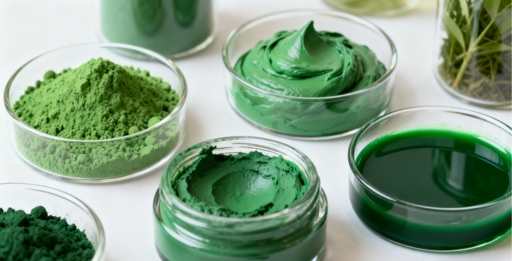 bio-based green pigment samples made from natural materials