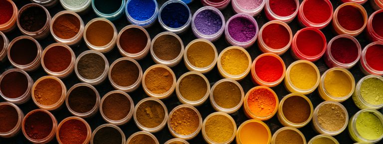industrial pigment powders in various vibrant colors