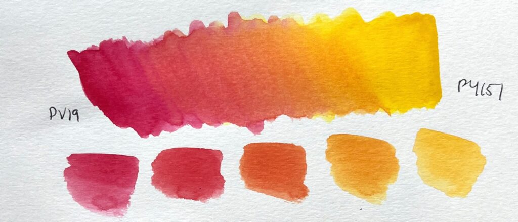 Bright yellow and red paint swatches using azo pigments
