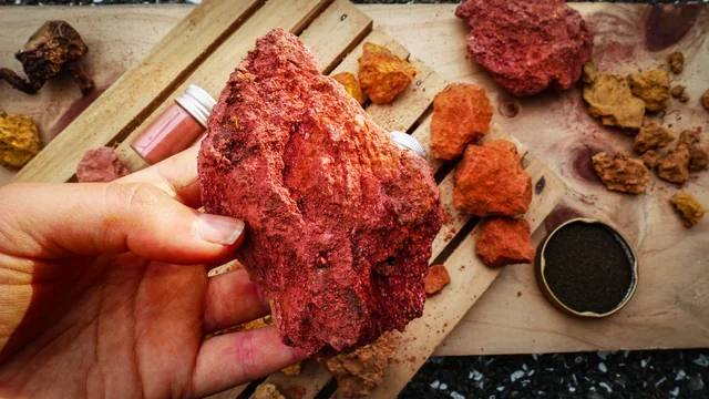 Close-up of earth-tone coated surfaces using iron oxide pigments