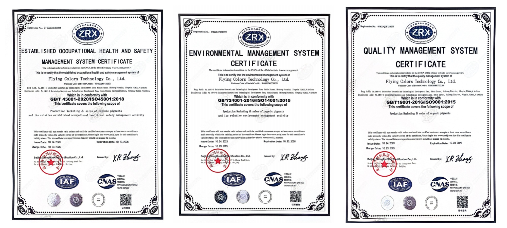 Flying Colors ISO45001 ISO14001 ISO9001