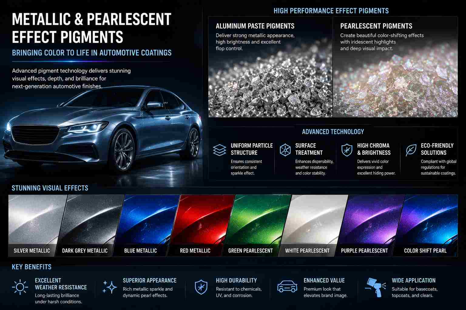 metallic and pearlescent effect pigments used in automotive coatings