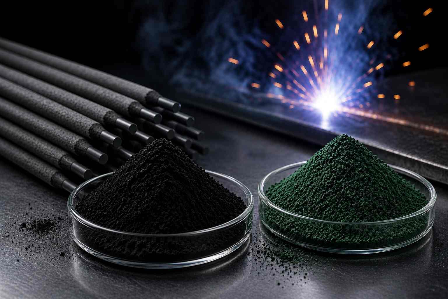 High temperature black & green pigments for welding rod manufacturing