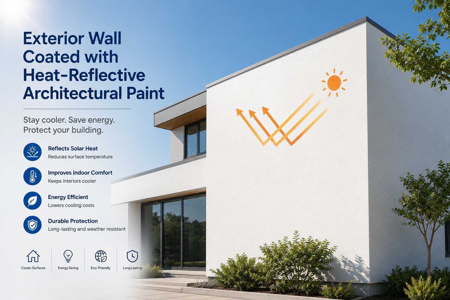 Exterior wall coated with heat-reflective architectural paint