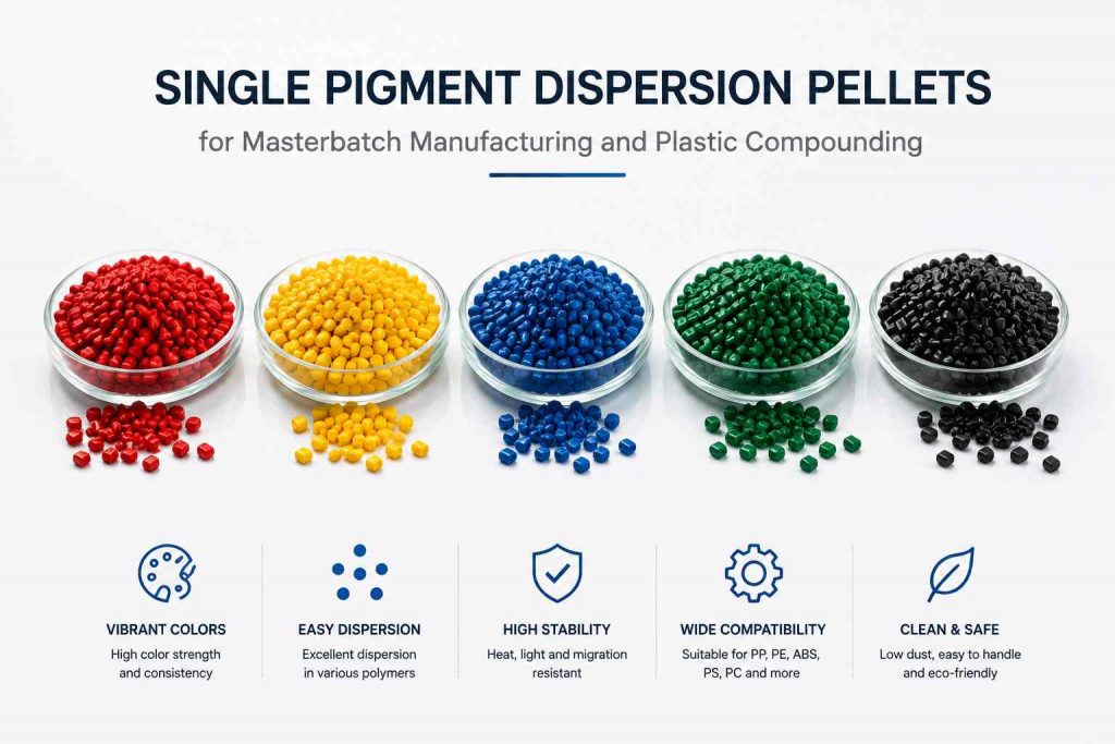 Single Pigment Dispersion pellets for masterbatch manufacturing and plastic compounding