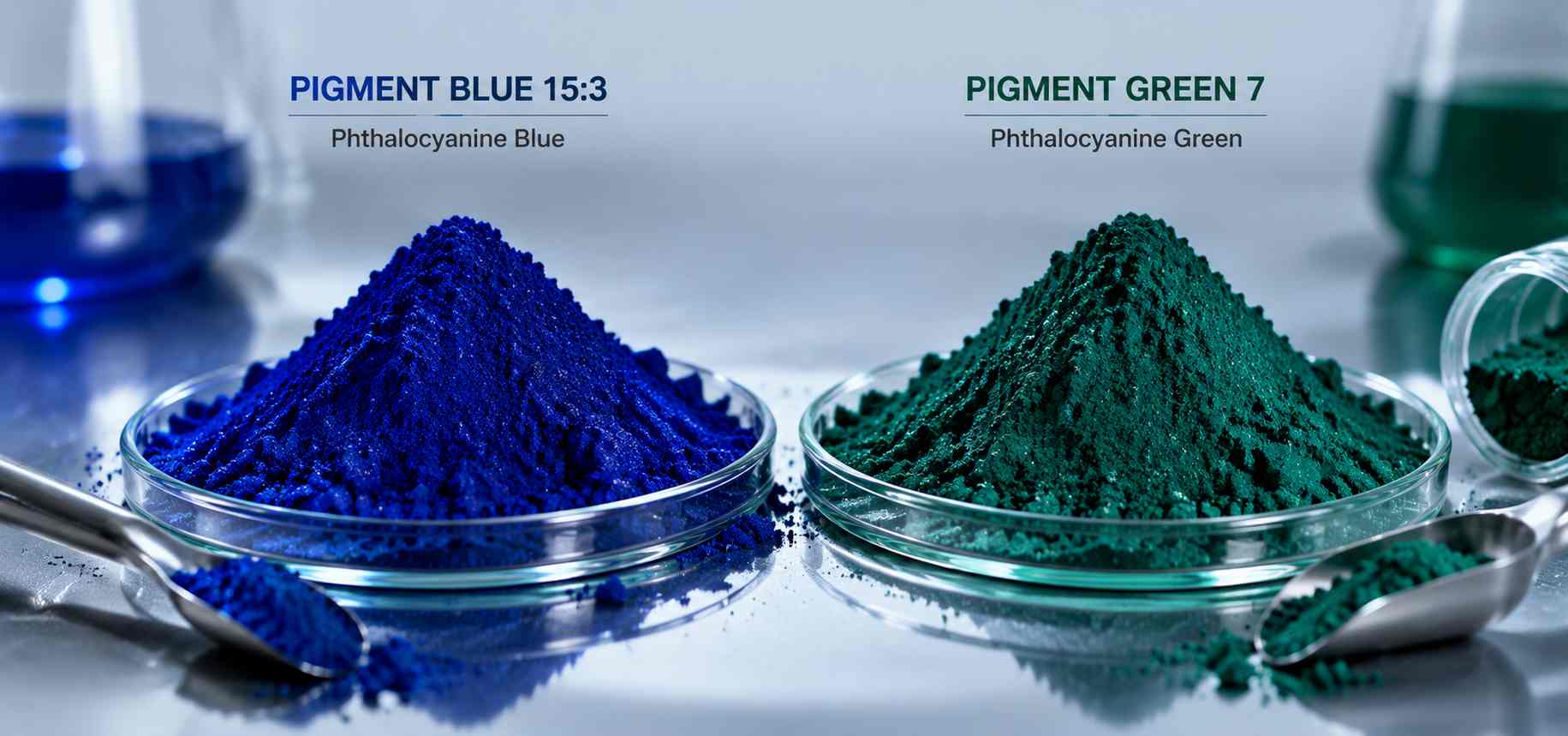 phthalocyanine blue and green pigment samples