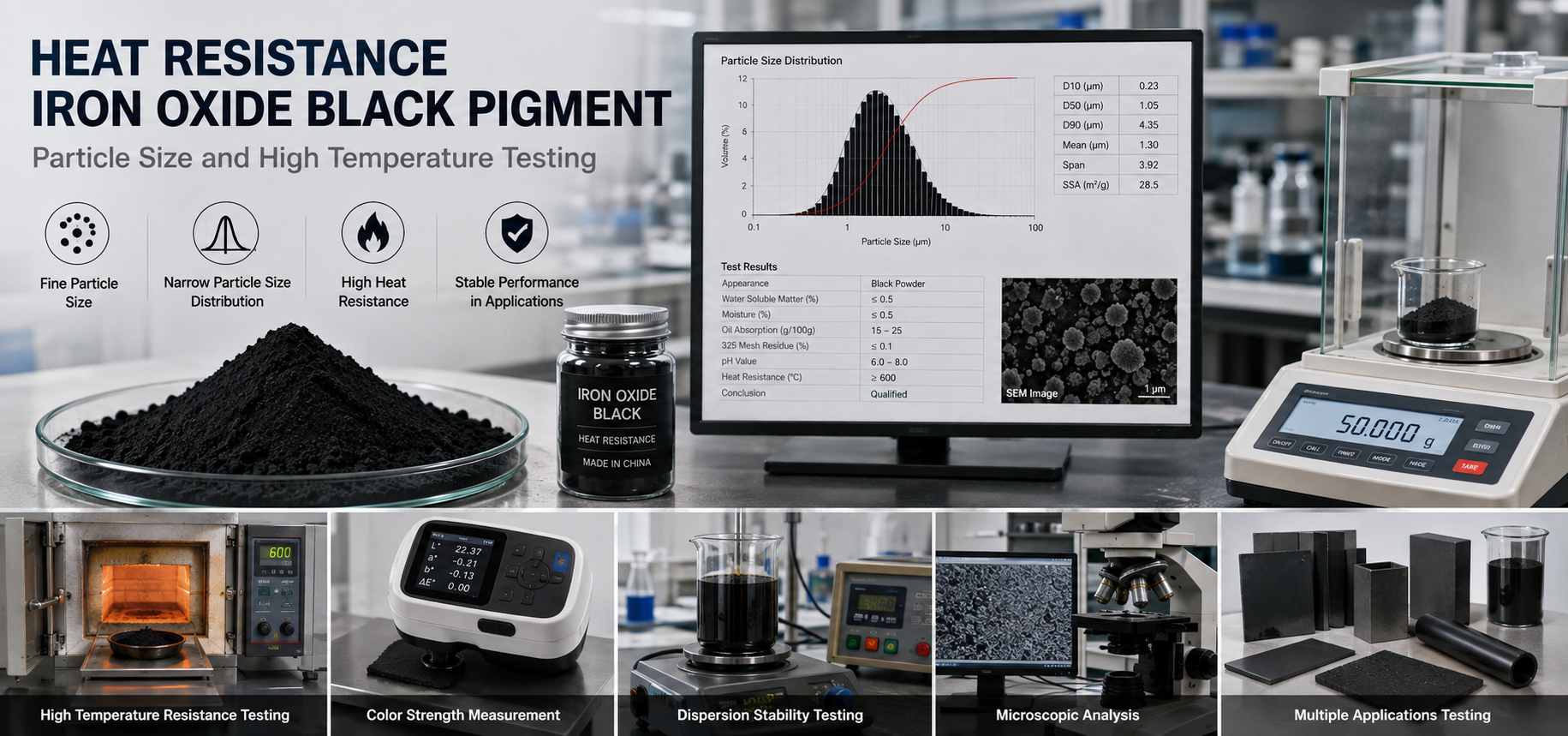 Heat Resistance Iron Oxide Black Pigment Particle Size and High Temperature Testing