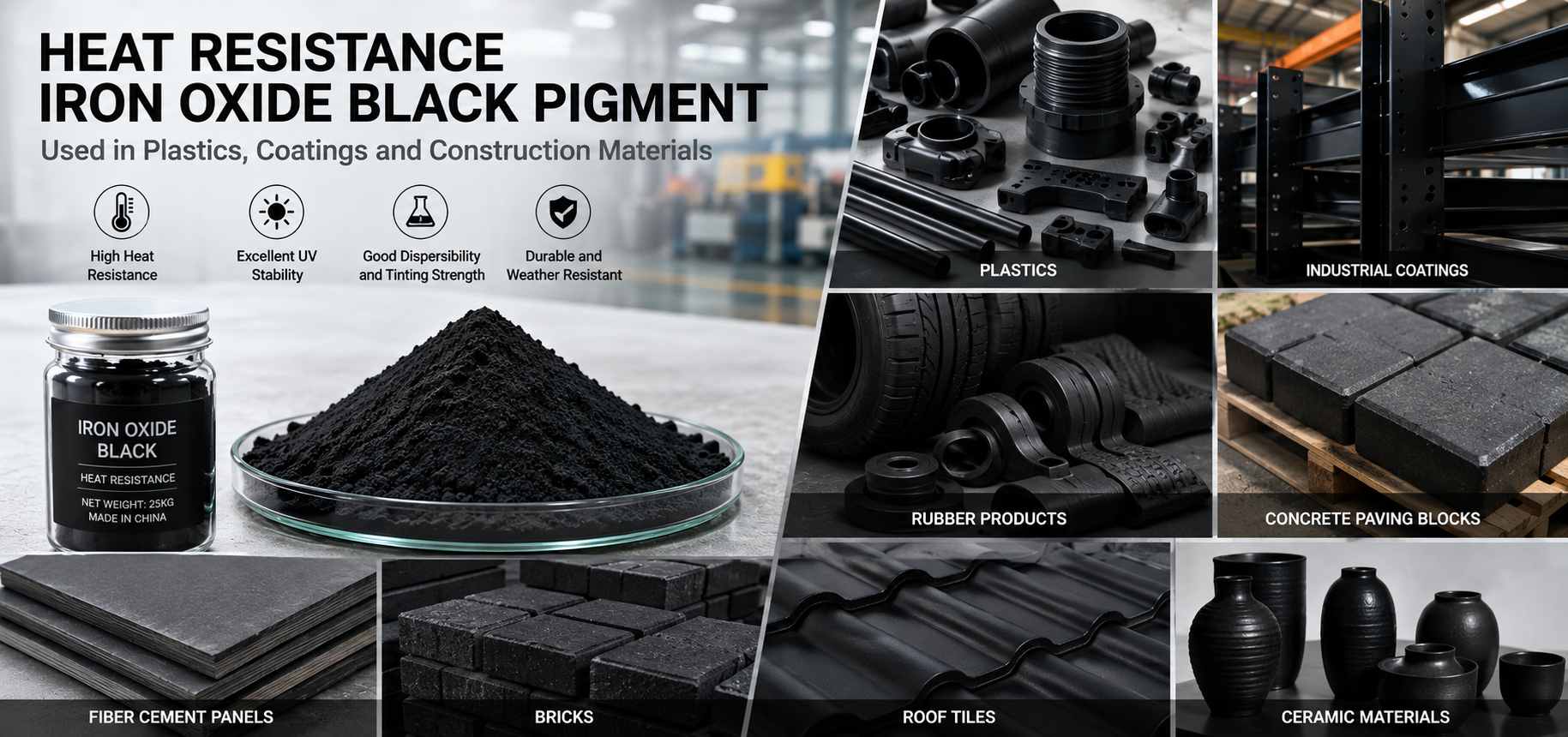 Heat Resistance Iron Oxide Black Pigment Used in Plastics, Coatings and Construction Materials