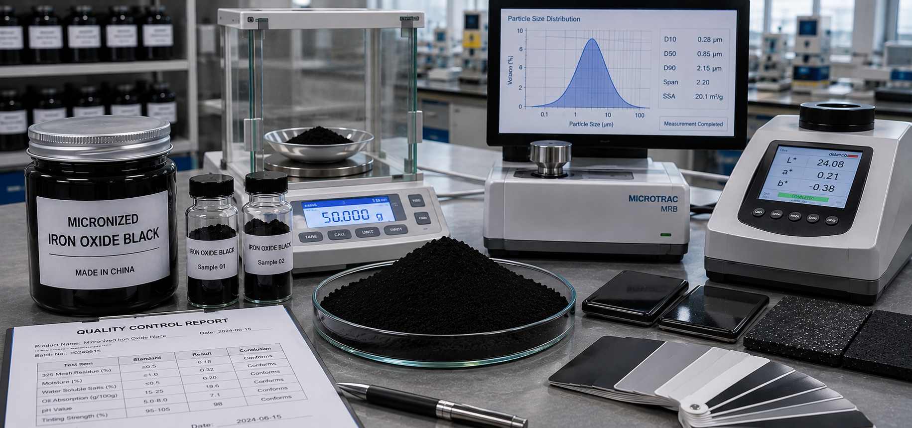 Micronized Iron Oxide Black Pigment Particle Size and Quality Control Testing