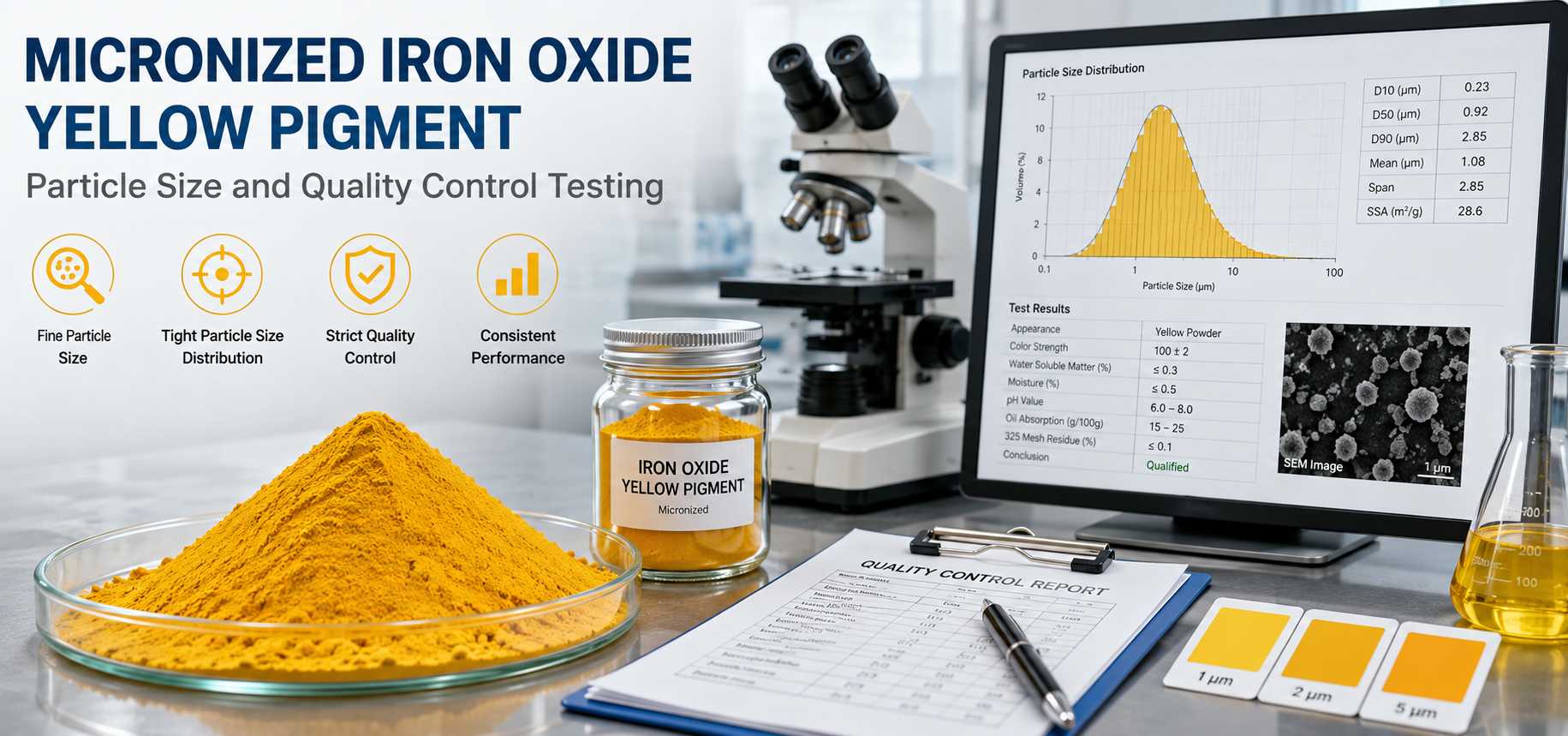 Micronized Iron Oxide Yellow Pigment Particle Size and Quality Control Testing