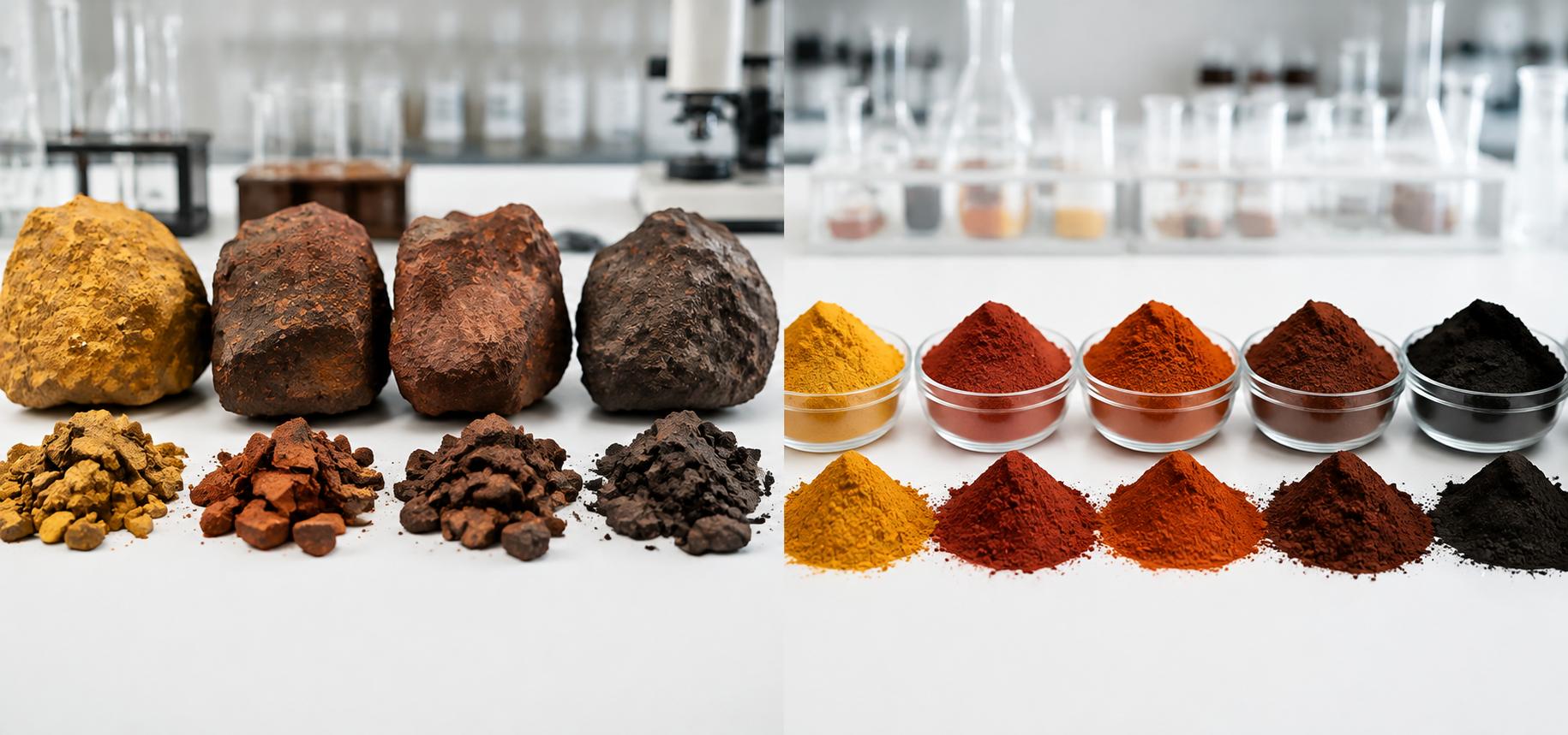 Natural and synthetic iron oxide pigments comparison