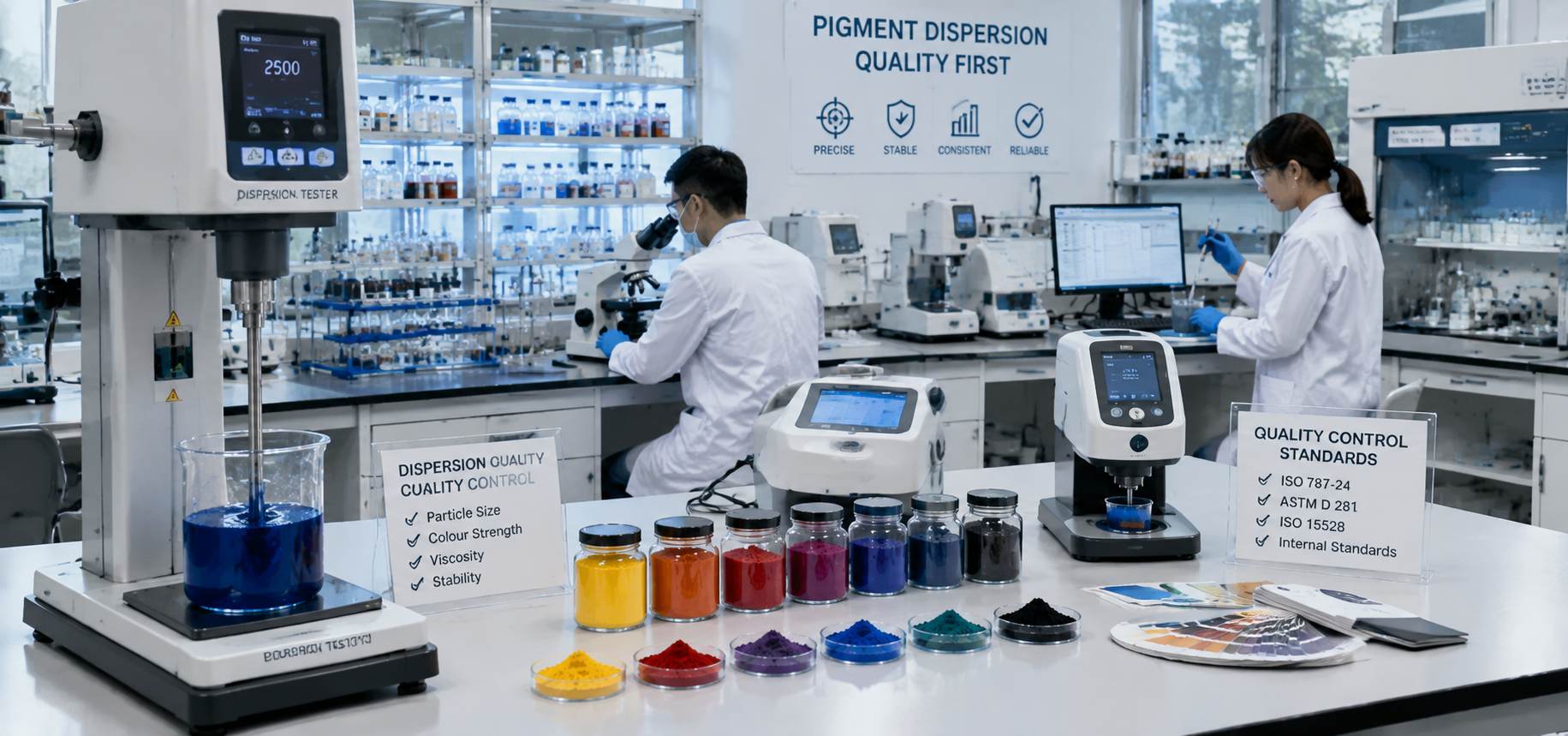 Pigment dispersion testing and quality control laboratory
