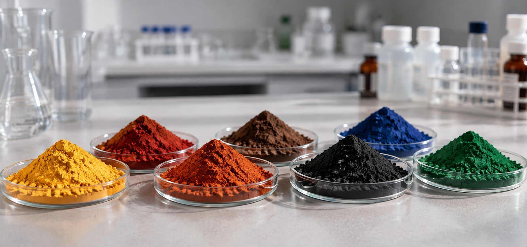Standard iron oxide pigments in different industrial colors